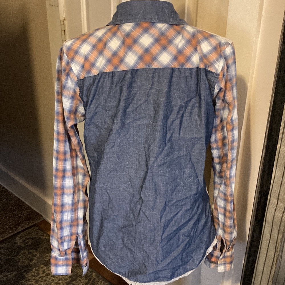 Gimmicks By Bke Patchwork Button Up Blouse Size S - image 6